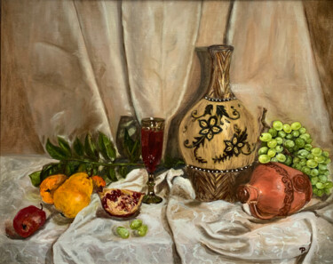 Painting titled "Still life "Feast f…" by Rimma Tagirova, Original Artwork, Oil