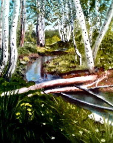 Malarstwo zatytułowany „Birches in spring” autorstwa Rimma Tagirova, Oryginalna praca, Olej