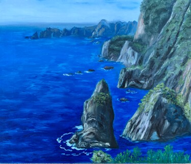 Painting titled "Landscape cliff and…" by Rimma Tagirova, Original Artwork, Oil