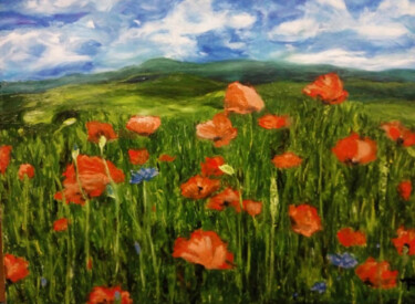 Painting titled "Poppy field" by Rimma Tagirova, Original Artwork, Oil
