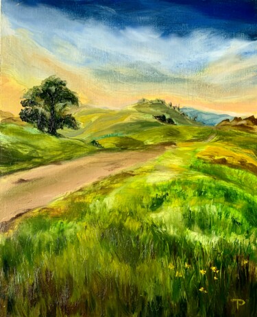 Painting titled ""Meadows", landscape" by Rimma Tagirova, Original Artwork, Oil