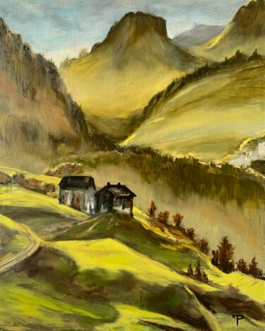 Painting titled "Sun in the mountains" by Rimma Tagirova, Original Artwork, Oil