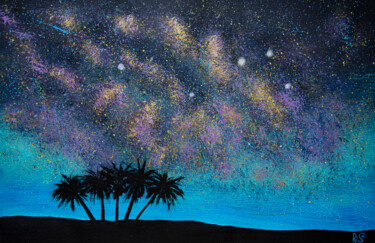Painting titled "NIGHT PALMS, landsc…" by Rimma Savina, Original Artwork, Acrylic