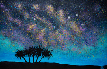 Malerei mit dem Titel "NIGHT PALMS, landsc…" von Rimma Savina, Original-Kunstwerk, Acryl