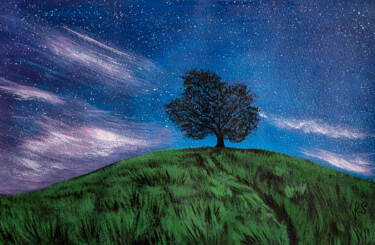 Malerei mit dem Titel "TREE AT NIGHT, land…" von Rimma Savina, Original-Kunstwerk, Acryl