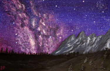 Pintura titulada "NIGHT IN THE MOUNTA…" por Rimma Savina, Obra de arte original, Acrílico