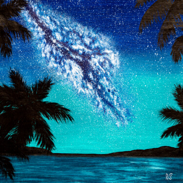 Painting titled "DREAMY SKYSCAPE, te…" by Rimma Savina, Original Artwork, Acrylic Mounted on Wood Stretcher frame