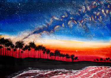 Malarstwo zatytułowany „PALM TREES AT SUNSE…” autorstwa Rimma Savina, Oryginalna praca, Akryl
