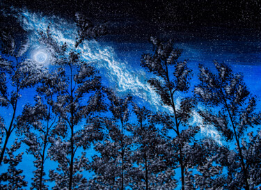 Painting titled "MOONLIGHT FOREST, X…" by Rimma Savina, Original Artwork, Acrylic