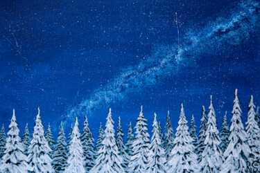 Malerei mit dem Titel "WINTER FIR TREES, 2…" von Rimma Savina, Original-Kunstwerk, Acryl Auf Karton montiert