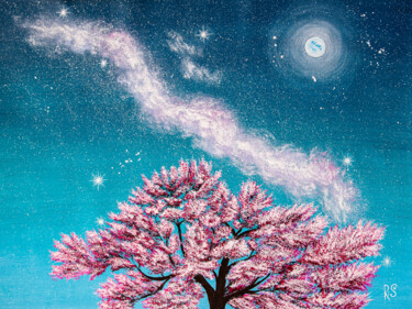 Painting titled "SAKURA BLOSSOM, 60x…" by Rimma Savina, Original Artwork, Acrylic Mounted on Wood Stretcher frame