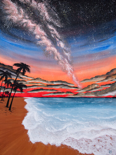 Malerei mit dem Titel "NIGHT SURF, XXL sea…" von Rimma Savina, Original-Kunstwerk, Acryl