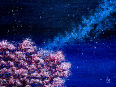 Картина под названием "CHERRY NIGHT, 60x80…" - Rimma Savina, Подлинное произведение искусства, Акрил Установлен на Деревянна…