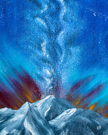 Painting titled "MILKY WAY, mountain…" by Rimma Savina, Original Artwork, Acrylic Mounted on Wood Stretcher frame