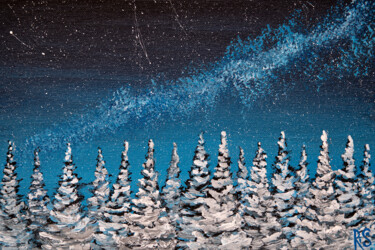 Pintura intitulada "SNOWY NIGHT small d…" por Rimma Savina, Obras de arte originais, Acrílico Montado em Cartão