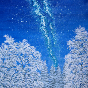 Картина под названием "DECEMBER NIGHT, squ…" - Rimma Savina, Подлинное произведение искусства, Акрил Установлен на Деревянна…