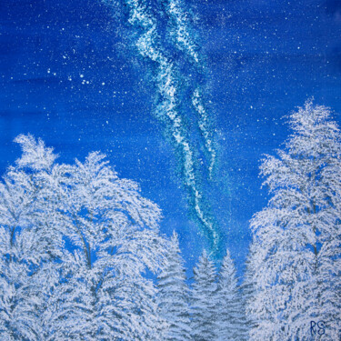 Painting titled "DECEMBER NIGHT, squ…" by Rimma Savina, Original Artwork, Acrylic Mounted on Wood Stretcher frame