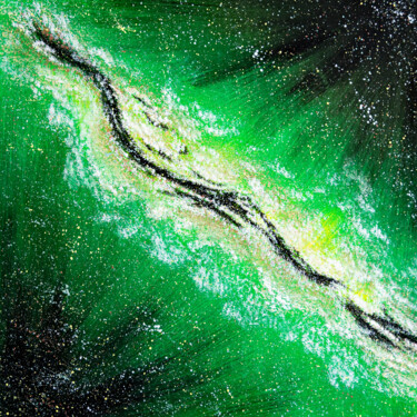 Painting titled "GREEN SKY, small ab…" by Rimma Savina, Original Artwork, Acrylic Mounted on Wood Stretcher frame