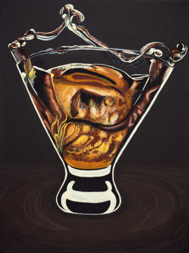 Painting titled "SHOT - cognac whisk…" by Rimma Savina, Original Artwork, Acrylic Mounted on Wood Stretcher frame