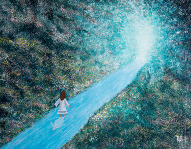 Pintura titulada "IN THE STREAM girl,…" por Rimma Savina, Obra de arte original, Acrílico Montado en Bastidor de camilla de…