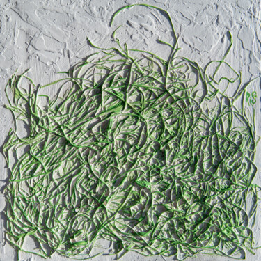 Painting titled "Nets - green grass,…" by Rimma Savina, Original Artwork, Plaster Mounted on Wood Stretcher frame