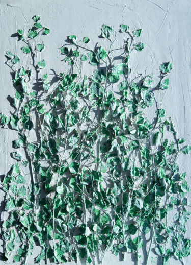 Scultura intitolato "Birch tree - mint l…" da Rimma Savina, Opera d'arte originale, Gesso Montato su Telaio per barella in l…