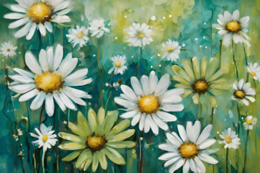 Arts numériques intitulée "Abstract daisies la…" par Rimma Savina, Œuvre d'art originale, Peinture numérique