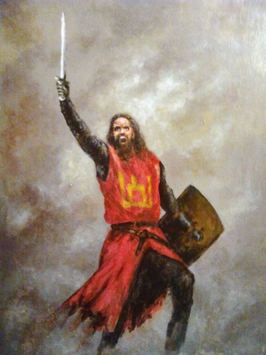 Painting titled "Warrior" by Rimvydas Kviklys, Original Artwork, Oil Mounted on Wood Panel