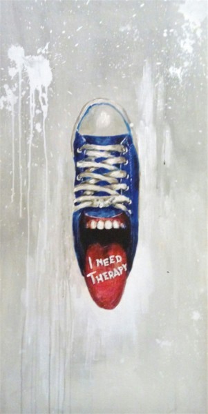 Painting titled "fun shoe" by Rimvydas Kviklys, Original Artwork, Oil Mounted on Wood Panel