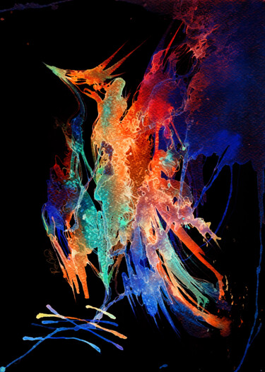 Schilderij getiteld "Phoenix. Nocturno" door Rina Garon, Origineel Kunstwerk, Aquarel