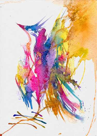 Painting titled "Phoenix. Diurno" by Rina Garon, Original Artwork, Watercolor