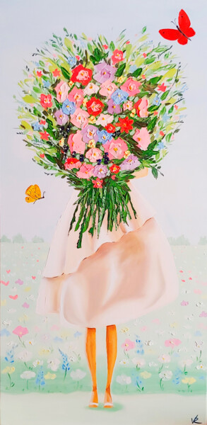 Malerei mit dem Titel "Flower mood" von Rina Vinch, Original-Kunstwerk, Öl