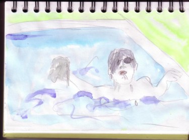 Dessin intitulée "la baignade" par Rina Curiel, Œuvre d'art originale
