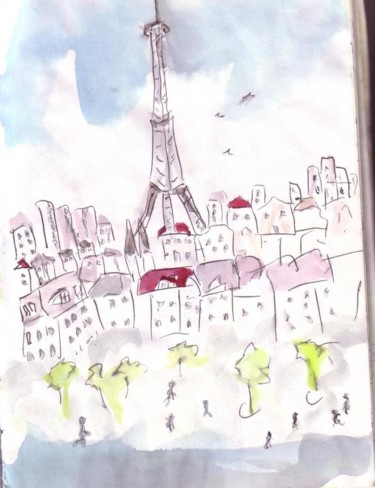 Dessin intitulée "Paris" par Rina Curiel, Œuvre d'art originale
