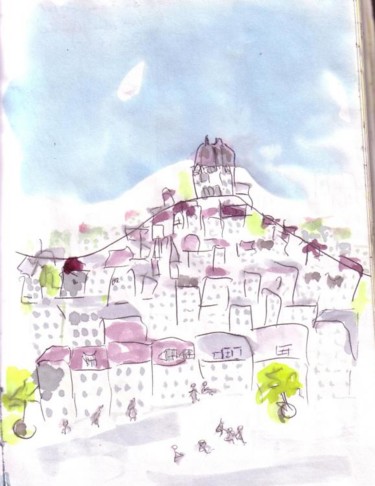 Dessin intitulée "Montmartre" par Rina Curiel, Œuvre d'art originale