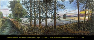 Painting titled "Entardecer com árvo…" by Rinaldo Da Costa Menezes, Original Artwork, Oil