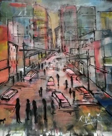 Pintura titulada "Cityscape" por Rinalds Vanadzins, Obra de arte original, Acrílico