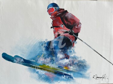 Painting titled "Skier" by Rinalds Vanadzins, Original Artwork, Acrylic
