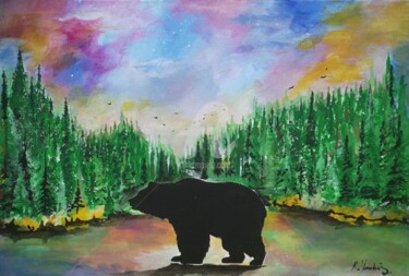 Malerei mit dem Titel "Black bear" von Rinalds Vanadzins, Original-Kunstwerk, Acryl