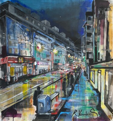 Pintura titulada "Night Walk" por Rinalds Vanadzins, Obra de arte original, Acrílico