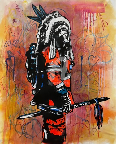 Painting titled "Chief in urban suns…" by Rinalds Vanadzins, Original Artwork, Acrylic