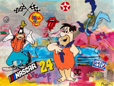 Malerei mit dem Titel "Cartoon race" von Rinalds Vanadzins, Original-Kunstwerk, Acryl