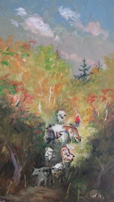 Painting titled "Le retour à la ferme" by Rinat Animaev, Original Artwork, Oil