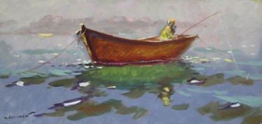 Peinture intitulée "Pêcheur à St Suliac" par Rinat Animaev, Œuvre d'art originale, Huile
