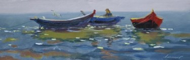 Peinture intitulée "Les trois barques" par Rinat Animaev, Œuvre d'art originale, Huile
