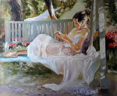 Painting titled "Ksyukha and french…" by Rinat Galyautdinov, Original Artwork, Oil