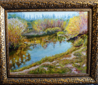 Painting titled "River and autumn" by Rinat Galyautdinov, Original Artwork, Oil