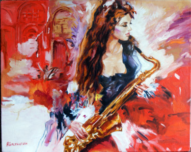 Peinture intitulée "Jazz girl" par Rinat Galyautdinov, Œuvre d'art originale, Huile