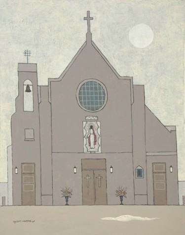 Painting titled "Catholic church on…" by Rinat Harisov, Original Artwork, Acrylic