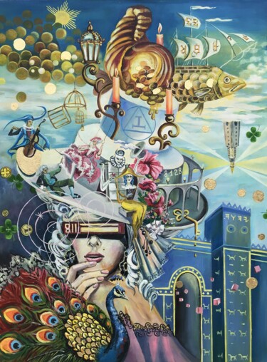 Картина под названием "Creatio" - Rinetta Feliz, Подлинное произведение искусства, Масло Установлен на Деревянная рама для н…